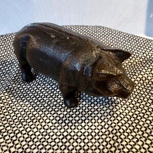 Rustic Black Cast Iron Pig Figurine Decor Doorstop